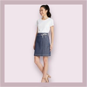 Ann Taylor Petite Faux Wrap Chambray A-Line Skirt
